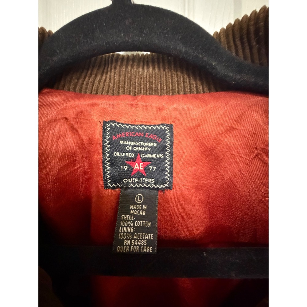 Vintage American Eagle Brown Corduroy Jacket Cinch Back Orange Lining Large - Picture 2 of 10
